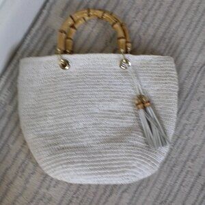 TALBOTS CROCHET BAG W/BAMBOO HANDLES